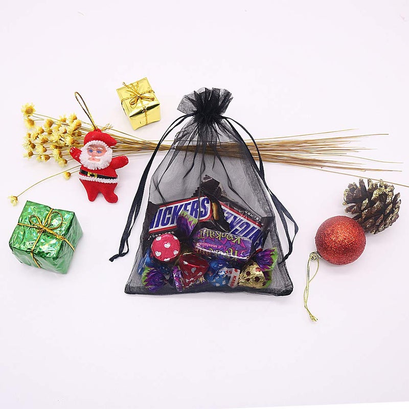 HRX Package Black Organza Bags 5x7 inch 100pcs, Mesh Candy Bags Jewelry Pouches Drawstring Empty Sachet for Present Wedding Giveaways - Image 3